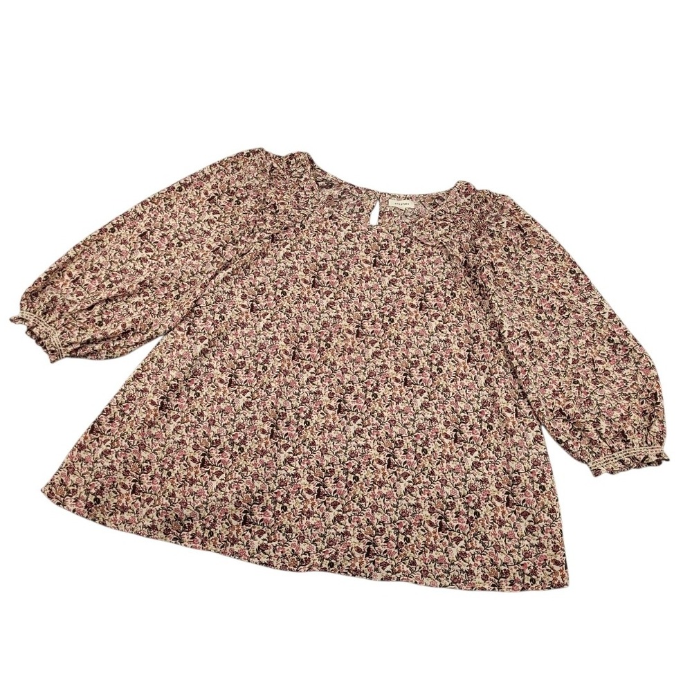 Max Studio Womens Floral Blouse 3X Balloon Sleeve Ruffle Cuffs Boho Romantic
